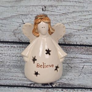 Ceramic Angel Tealight Candle Holder Believe Decor